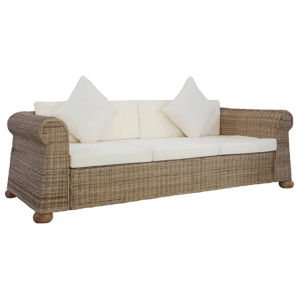 vidaXL 2 Piece Sofa Set with Cushions Natural Rattan