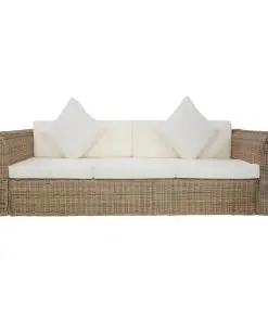 vidaXL 2 Piece Sofa Set with Cushions Natural Rattan