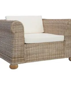 vidaXL 3 Piece Sofa Set with Cushions Natural Rattan