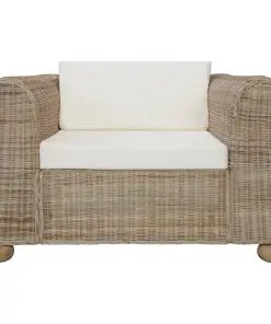 vidaXL 3 Piece Sofa Set with Cushions Natural Rattan