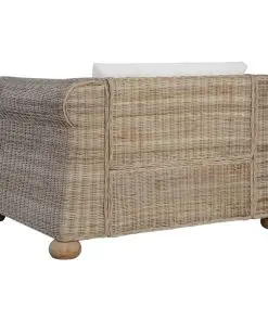 vidaXL 3 Piece Sofa Set with Cushions Natural Rattan