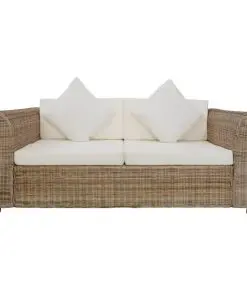 vidaXL 3 Piece Sofa Set with Cushions Natural Rattan