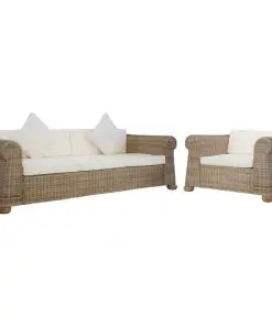 vidaXL 2 Piece Sofa Set with Cushions Natural Rattan