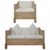 vidaXL 2 Piece Sofa Set with Cushions Natural Rattan