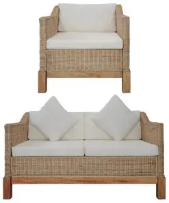vidaXL 2 Piece Sofa Set with Cushions Natural Rattan