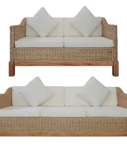 vidaXL 2 Piece Sofa Set with Cushions Natural Rattan