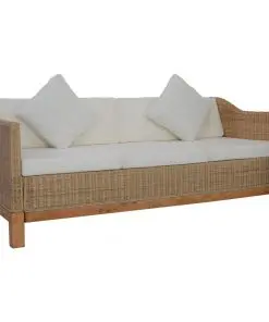 vidaXL 2 Piece Sofa Set with Cushions Natural Rattan