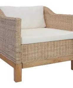 vidaXL 3 Piece Sofa Set with Cushions Natural Rattan