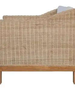 vidaXL 3 Piece Sofa Set with Cushions Natural Rattan