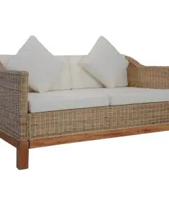 vidaXL 3 Piece Sofa Set with Cushions Natural Rattan
