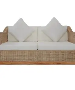 vidaXL 3 Piece Sofa Set with Cushions Natural Rattan