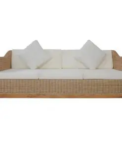 vidaXL 2 Piece Sofa Set with Cushions Natural Rattan