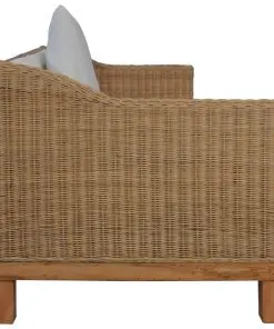 vidaXL 2 Piece Sofa Set with Cushions Natural Rattan