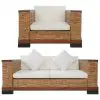 vidaXL 2 Piece Sofa Set with Cushions Brown Natural Rattan