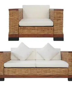 vidaXL 2 Piece Sofa Set with Cushions Brown Natural Rattan