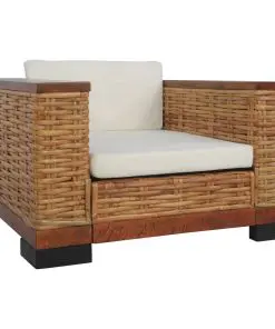 vidaXL 2 Piece Sofa Set with Cushions Brown Natural Rattan