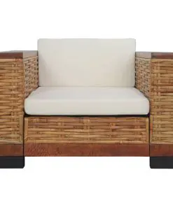 vidaXL 2 Piece Sofa Set with Cushions Brown Natural Rattan