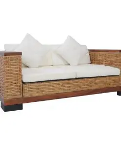 vidaXL 2 Piece Sofa Set with Cushions Brown Natural Rattan