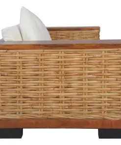 vidaXL 2 Piece Sofa Set with Cushions Brown Natural Rattan