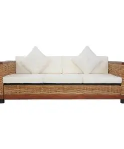 vidaXL 2 Piece Sofa Set with Cushions Brown Natural Rattan