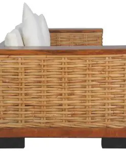 vidaXL 2 Piece Sofa Set with Cushions Brown Natural Rattan