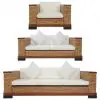 vidaXL 3 Piece Sofa Set with Cushions Brown Natural Rattan