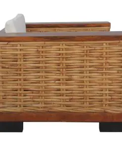 vidaXL 3 Piece Sofa Set with Cushions Brown Natural Rattan