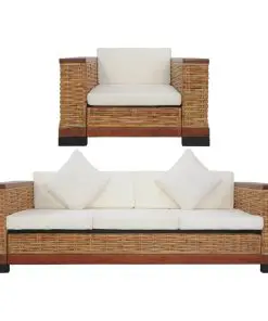 vidaXL 2 Piece Sofa Set with Cushions Brown Natural Rattan