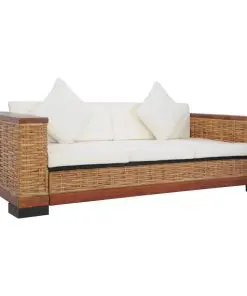 vidaXL 2 Piece Sofa Set with Cushions Brown Natural Rattan