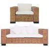 vidaXL 2 Piece Sofa Set with Cushions Natural Rattan vidaXL 2 Piece Sofa Set with Cushions Natural Rattan