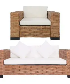 vidaXL 2 Piece Sofa Set with Cushions Natural Rattan