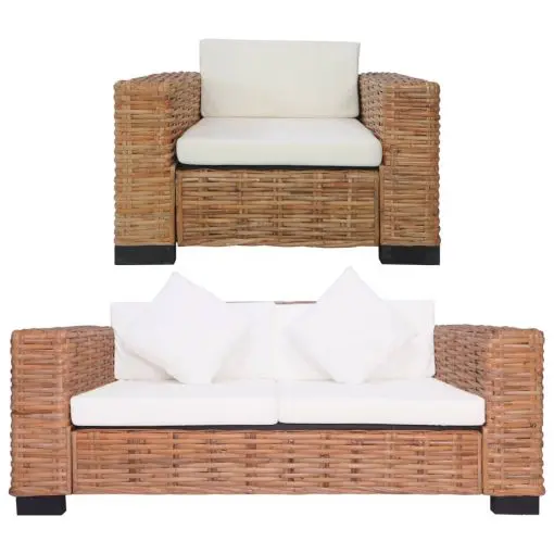 vidaXL 2 Piece Sofa Set with Cushions Natural Rattan