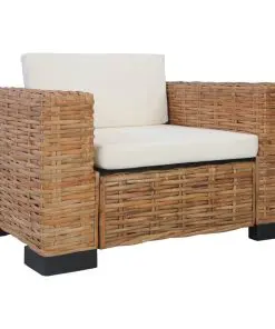 vidaXL 2 Piece Sofa Set with Cushions Natural Rattan