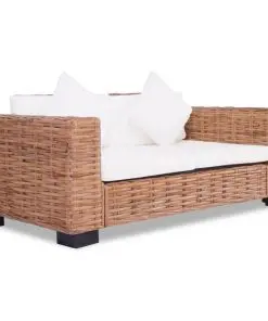 vidaXL 2 Piece Sofa Set with Cushions Natural Rattan