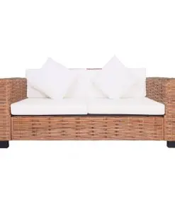 vidaXL 2 Piece Sofa Set with Cushions Natural Rattan