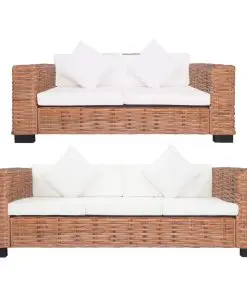 vidaXL 2 Piece Sofa Set with Cushions Natural Rattan
