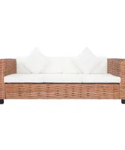 vidaXL 2 Piece Sofa Set with Cushions Natural Rattan
