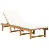 vidaXL Folding Sun Lounger with Cushion Solid Acacia Wood