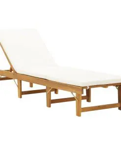 vidaXL Folding Sun Lounger with Cushion Solid Acacia Wood