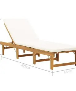 vidaXL Folding Sun Lounger with Cushion Solid Acacia Wood