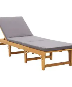vidaXL Folding Sun Lounger with Cushion Solid Acacia Wood