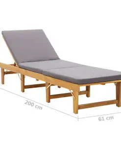 vidaXL Folding Sun Lounger with Cushion Solid Acacia Wood