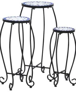 vidaXL Mosaic Tables 3 pcs Blue and White Ceramic