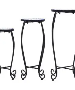 vidaXL Mosaic Tables 3 pcs Blue and White Ceramic