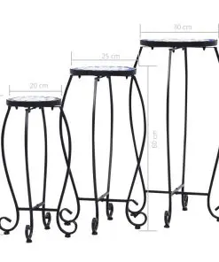 vidaXL Mosaic Tables 3 pcs Blue and White Ceramic