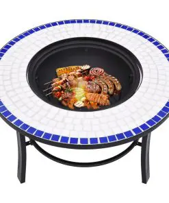 vidaXl Mosaic Fire Pit Blue and White 68cm Ceramic