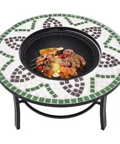 vidaXl Mosaic Fire Pit Green 68cm Ceramic