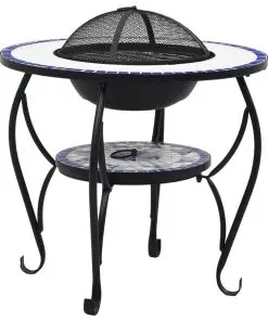 vidaXL Mosaic Fire Pit Table Blue and White 68 cm Ceramic