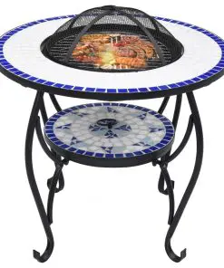 vidaXL Mosaic Fire Pit Table Blue and White 68 cm Ceramic