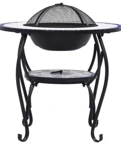vidaXL Mosaic Fire Pit Table Blue and White 68 cm Ceramic